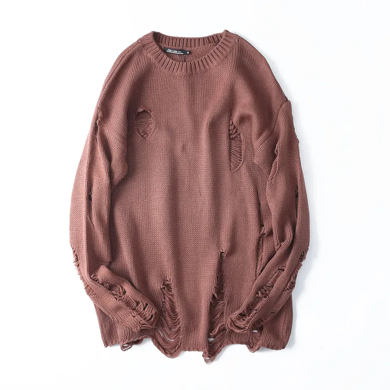 Mens Ripped Knit Sweater: Distressed Hip Hop Punk Pullover