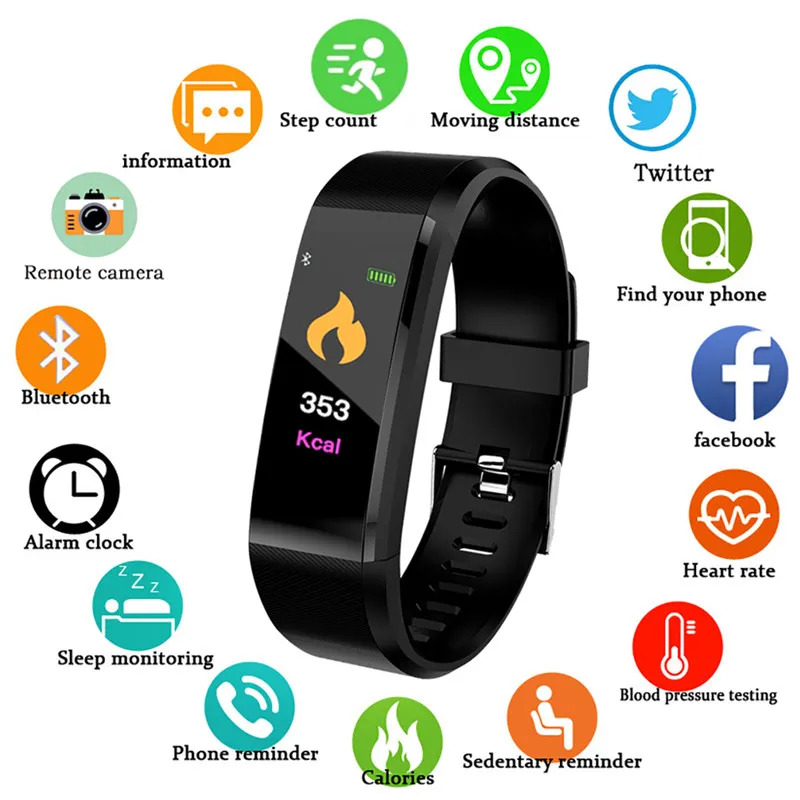 Cheap New Smart Bracelet Watch 115 Plus Blood Pressure Heart Rate  Monitoring Men Women Smart Wristband Fitness Band | Joom