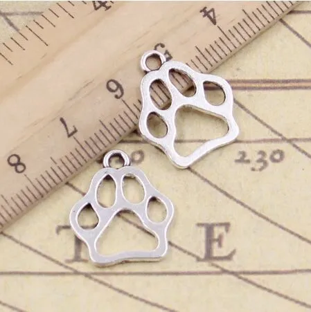 100pcs Tibetan Silver Plated Charms cão Bear Paw pingentes para fazer jóias DIY Handmade liga de zinco ofício 19x17mm