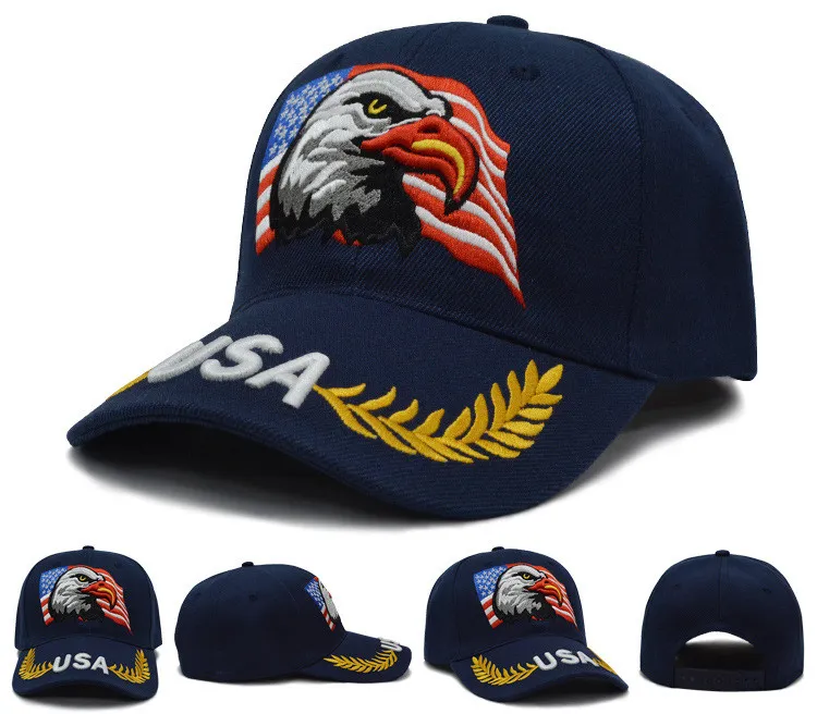 new Patriotic American Eagle and American Flag Baseball Cap USA Bald Eagle  3D Embroidery Snapback Hats Men Cap