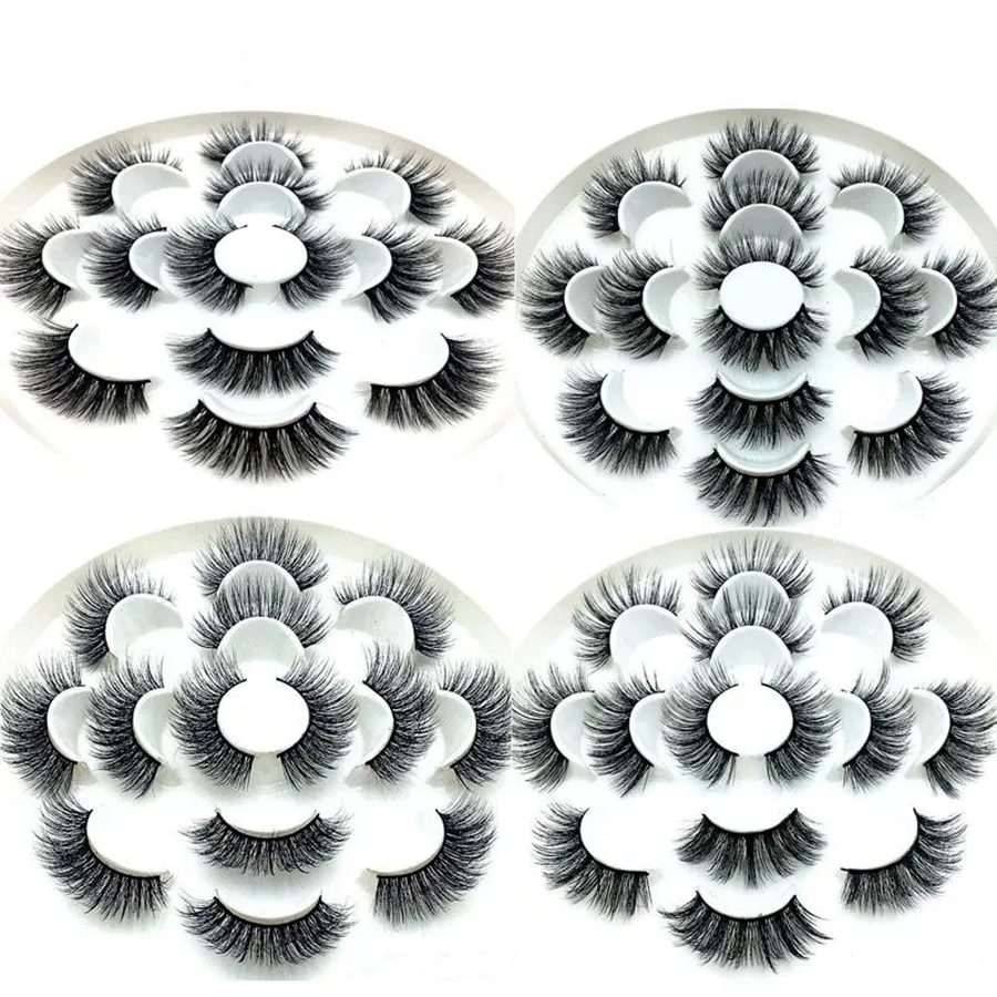 3D Mink Eyelashes Natural False Eyelashes Long Eyelash Extension Faux Fake Eye Lashes Makeup Tool 7 Pairs/set RRA649