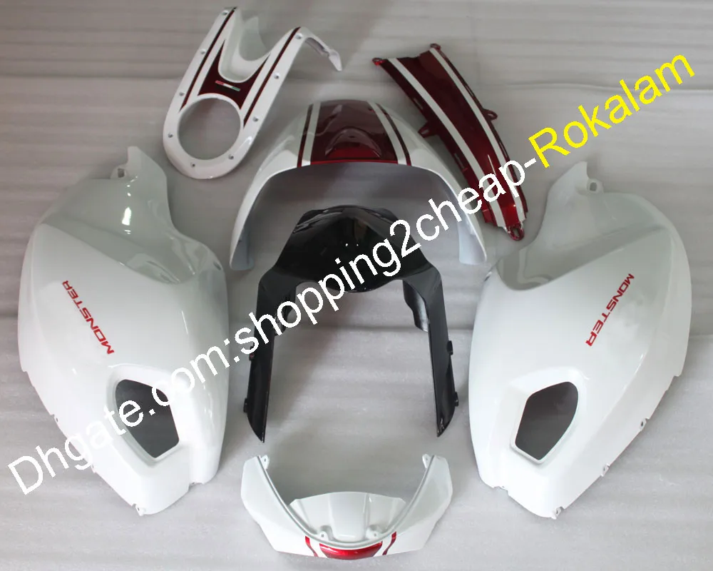 Motorbike Shell Peças para Ducati 696 796 795 M1000 M1100 Motorcycle 2009 2010 2012 2012 2013 Fairing de carroçaria vermelha branca (moldagem por injeção)