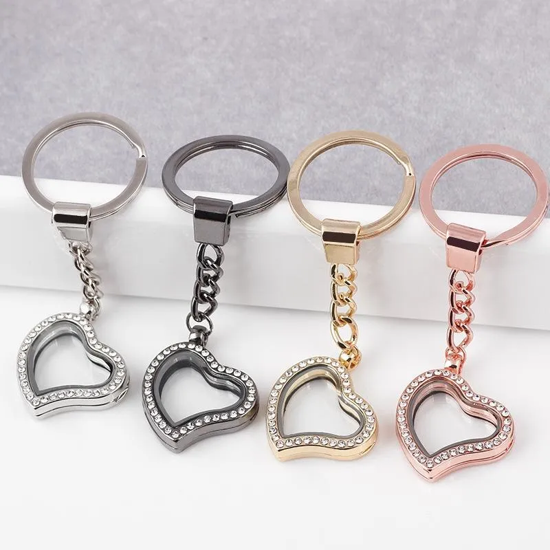 30 * 8mm DIY Nyckelring Tillbehör Rhinestone Crooked Heart Glass Floating Locket Keychain Key Ring Fit Pictures Floating Charms