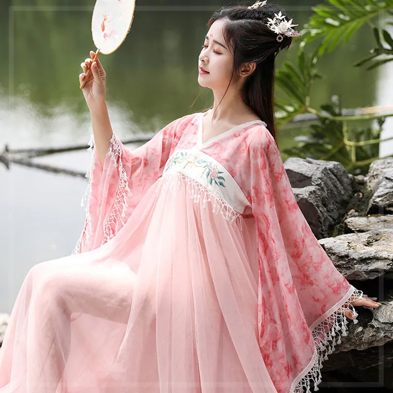 Hanfu Dress for Women Traditional Chinese Carnival Clothing Pink Cotton  Chiffon Embroidered S-XL from Dhgate Stage Wear - price 63.32