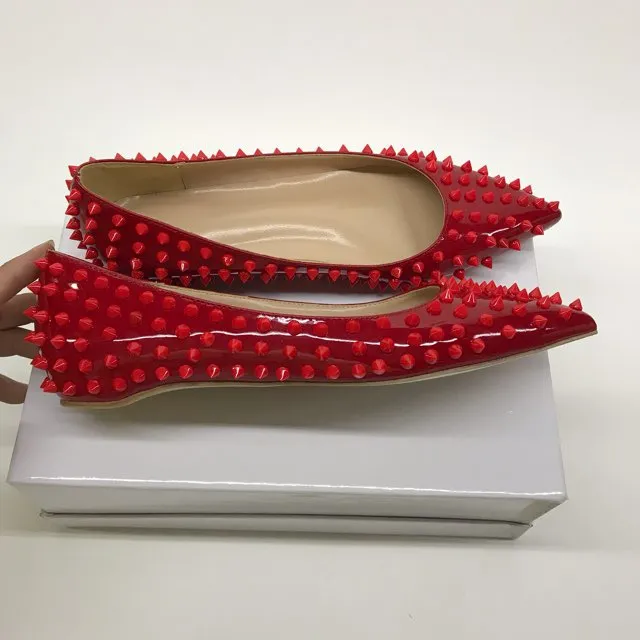 Bezpłatna wysyłka butów mody dla kobiet czerwone patentowe skórki punktowe buty palce nowe zupełnie nowe