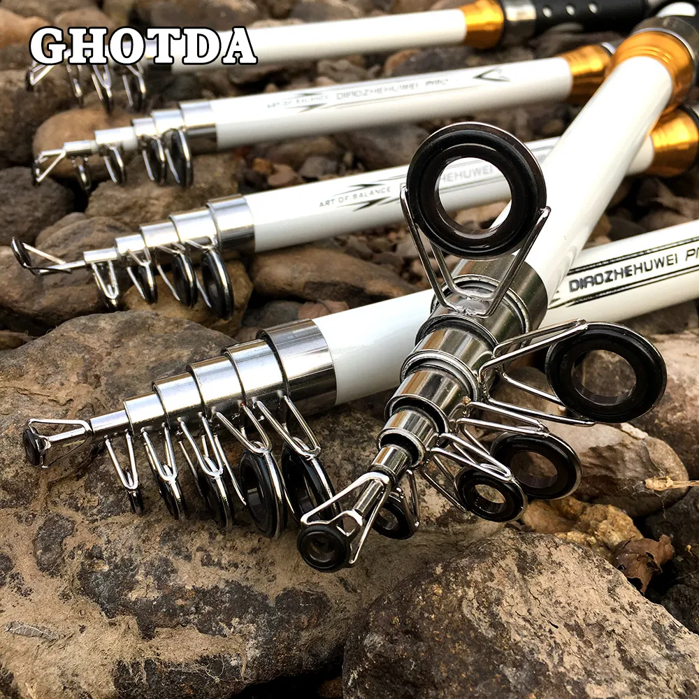 GHOTDA New Design White Spinning Fishing Rod FRP + Carbon Fiber Telescopic  Fishing Rods 2.1-3.6M