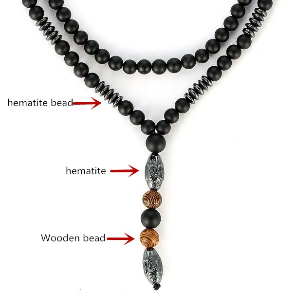 Natuurlijke zwarte hematiet carving kralen ketting zwarte Boeddha lava mala steen hout rozenkrans kralen hanger277M