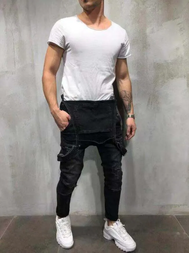 Ripped overall jeans mens sales
