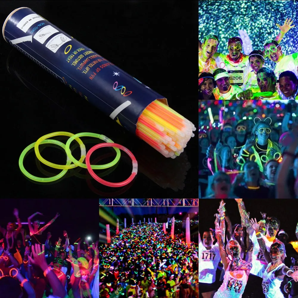 PULSERAS LUMINOSAS 100 PIEZAS FLUORESCENTES PARA FIESTA GLOW STICK