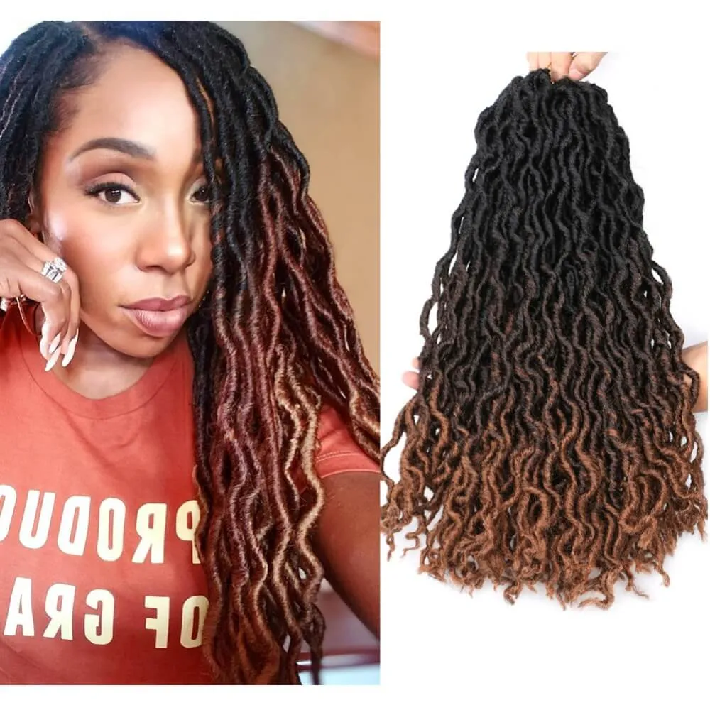 18 inch NU-locs gehaakte haarvlechten godin faux locs krullend synthetische ombre vlechten haar pre lus golvend zigeuner haar hoge kwaliteit gekleurd bruin