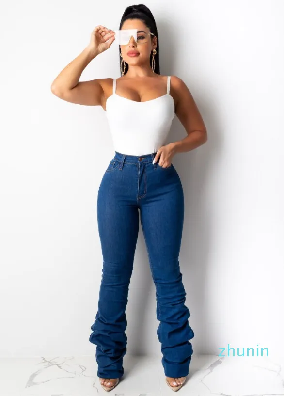 dell'annata delle donne dei jeans a vita alta Denim Pantaloni Blue Button pantaloni 2020 vestiti di autunno per la femmina Autunno casuale della mutanda Streetwear Popolare