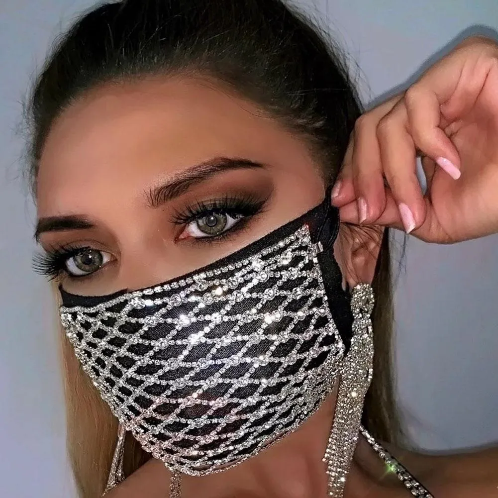 Lüks Takılar Bling Rhinestone Kristal Dekoratif Maske Dansçı Maske Partisi Kadın Moda Elastic için Halloween Maske