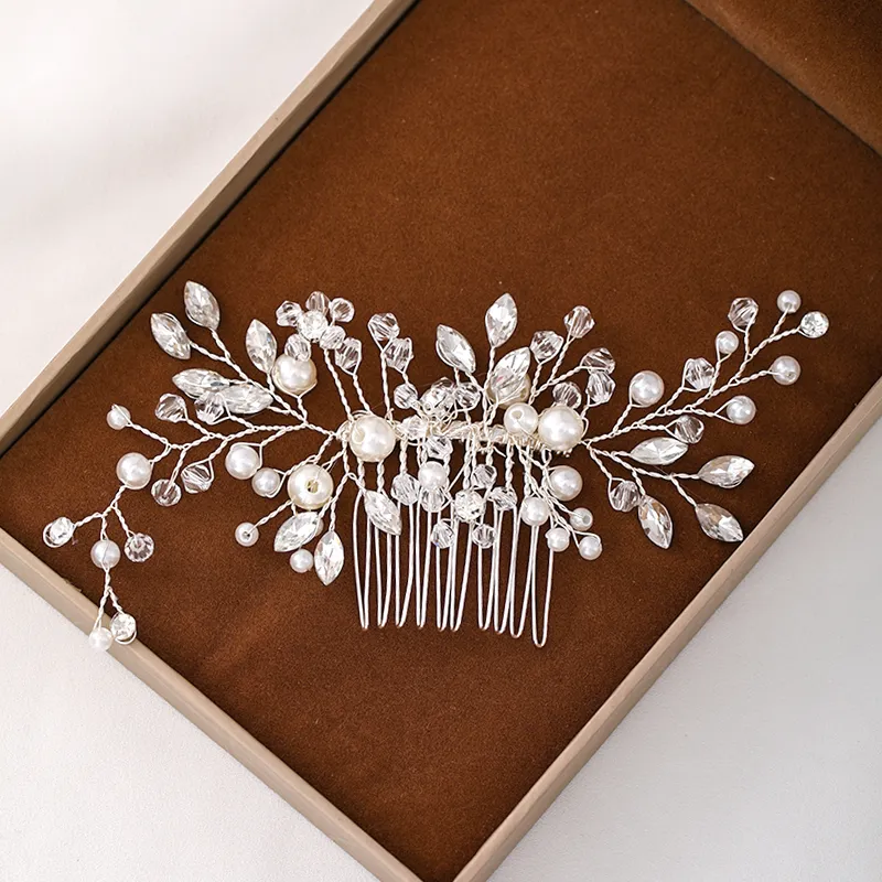 Ornamenti per capelli da sposa Pettini per capelli in cristallo Pettini per strass da sposa Copricapo di perle Accessori per capelli fatti a mano per donna Gioielli tiara