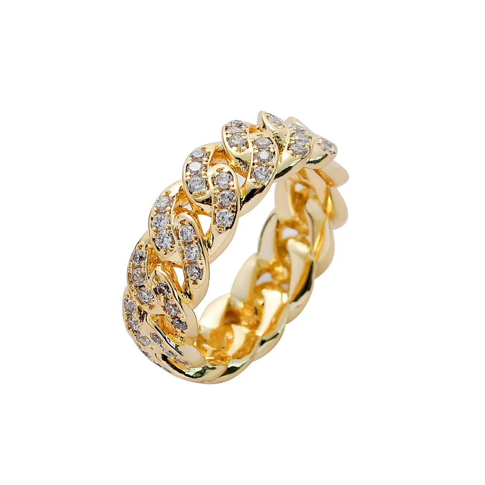 8mm Iced Out Hip Hop Ring Men Women Gold Silver Zircon Ring Rings Cuban Chain Shape Ring 611 Size7426833