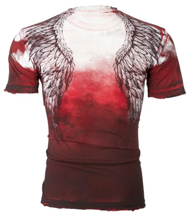 Mens TShirt Affliction Mens SS TShirt UPWARD Angel Wings RED STAIN Biker Vtg Gym tops S3XL8809662