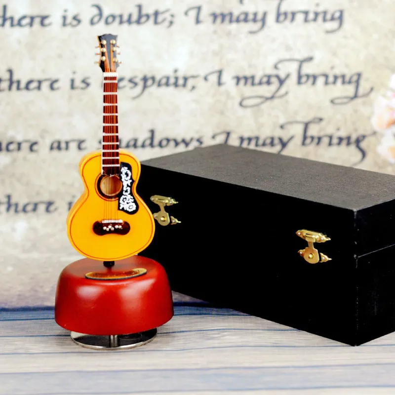 Classical Wind Up Guitar Music Box Artesanal Mini Guitar Music Box de madeira guitarra Rotating Music Box
