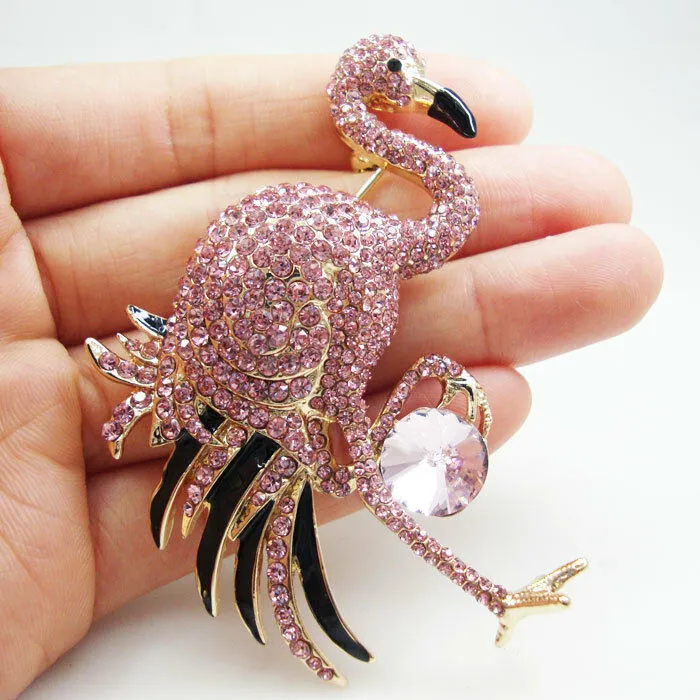 Золотистая брошь Pretty Austrians Crystal Flamingo Bird, розовые аксессуары241q