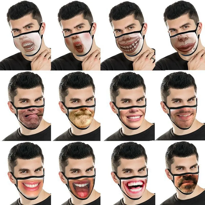 Grappig gezicht masker unisex gezicht mond masker herbruikbare mode mond masker grappige 3d print grappige uitdrukking gezicht cover masks ljjk2430