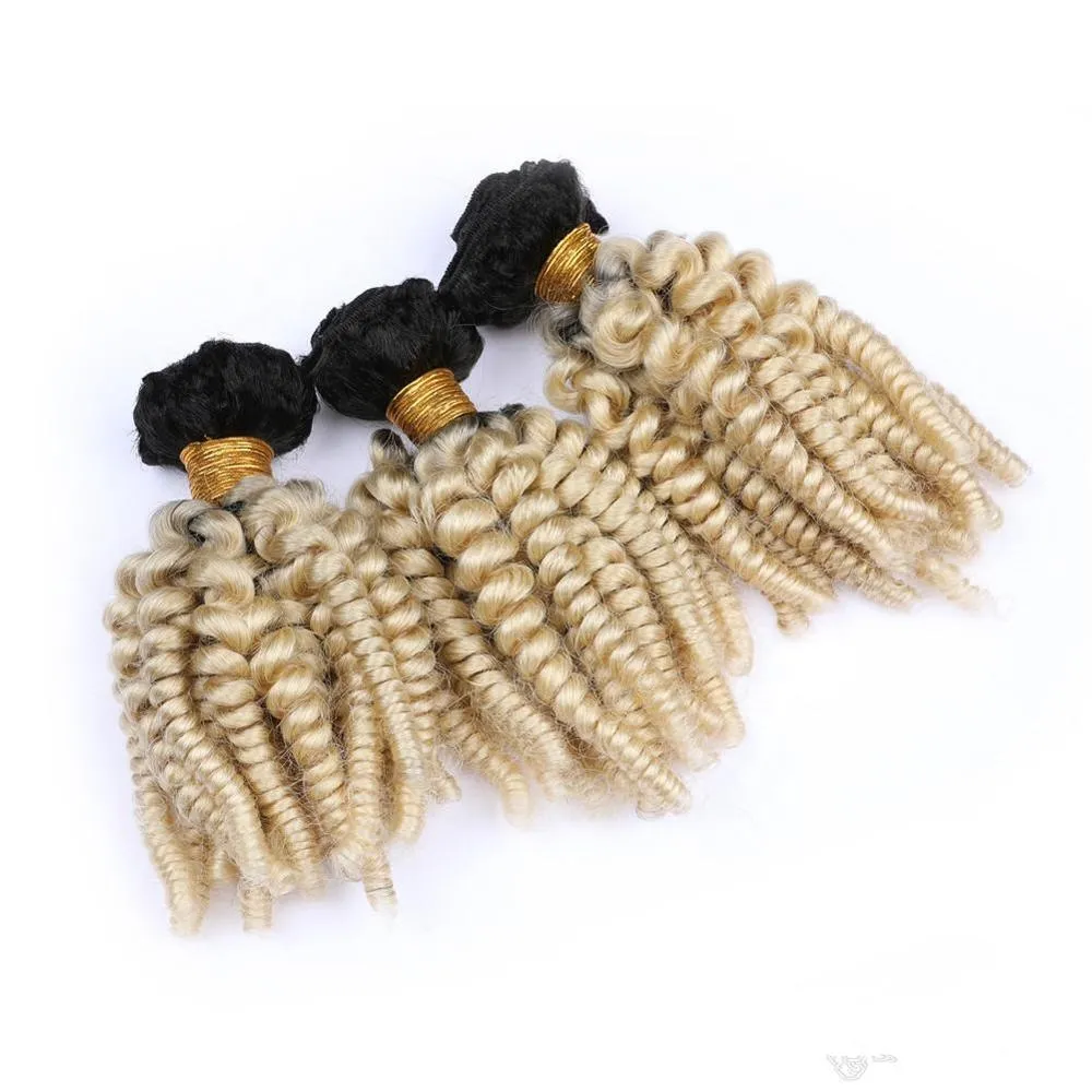 브라질 금발 1B / 613 FUNMI 버진 인간의 머리카락 번들 Pixie 탄력 곱슬 확장 여성을위한 짜다