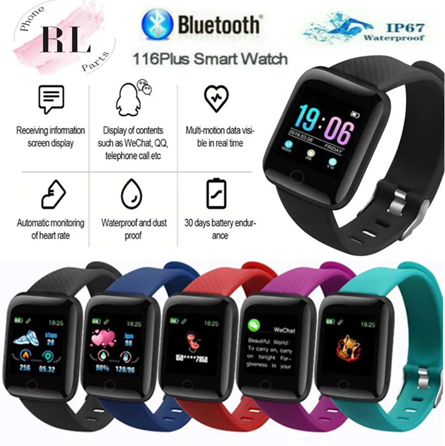 الساعات الذكية 116 بلس ID116 D13 معدل ضربات القلب ساعة معصمه الرياضة الساعات الذكية الفرقة ماء smartwatch الروبوت مع تغليف البيع بالتجزئة