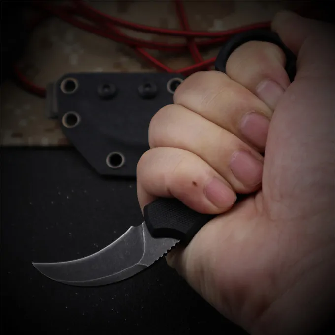 Toppkvalitet Små taktik Karambit Claw Knife 440c Svart Stenvaskblad Black G10 Handtag Fasta Blad Knivar med KYDEX
