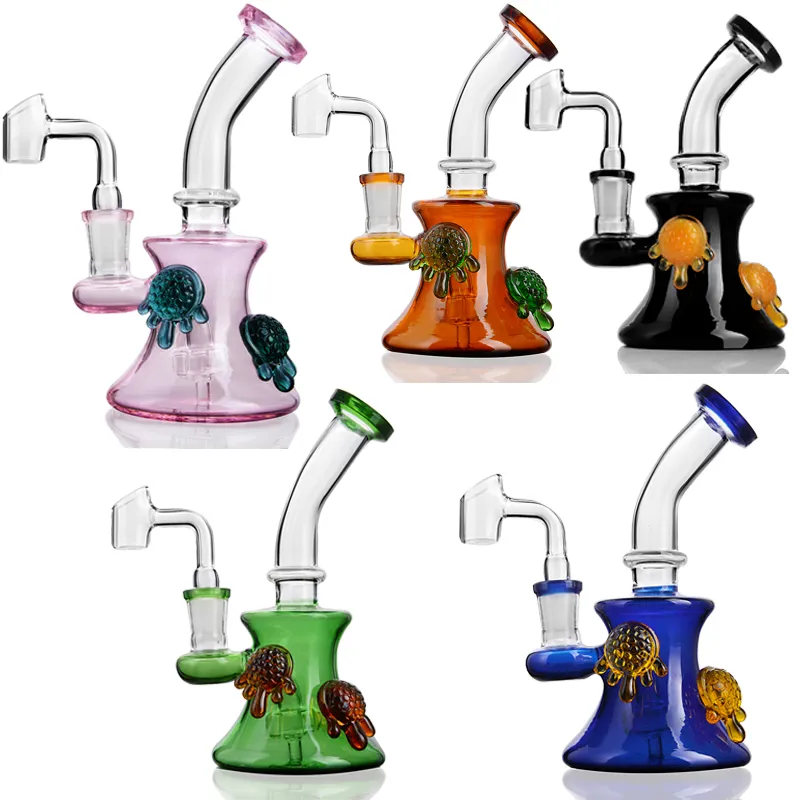 Unique Beaker Bongs Bent Neck Bong Beautiful Turtle Recycler Oil Rigs Colorful Recycler Oil Rigs 14mm Joint Banger Free Shipping