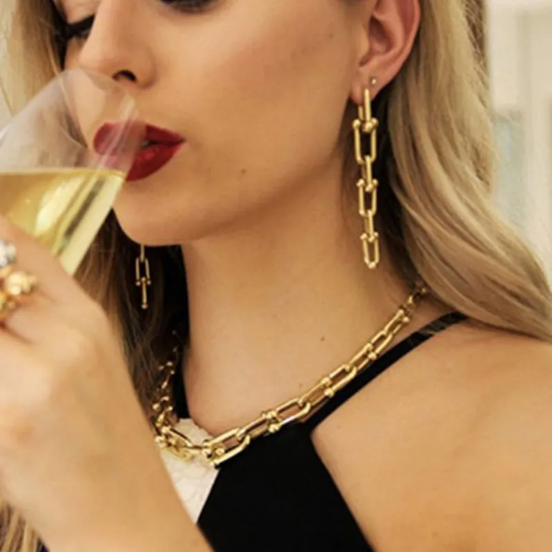2020 Gothic U Chains Earrings for Women Vintage Geometric Earrings Femme Brincos Chain Tassel Earring Punk Jewelry Party Bijoux