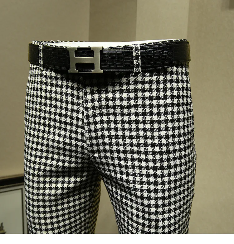 Mens Slim Fit Black And White Plaid 28x30 Dress Pants For Formal