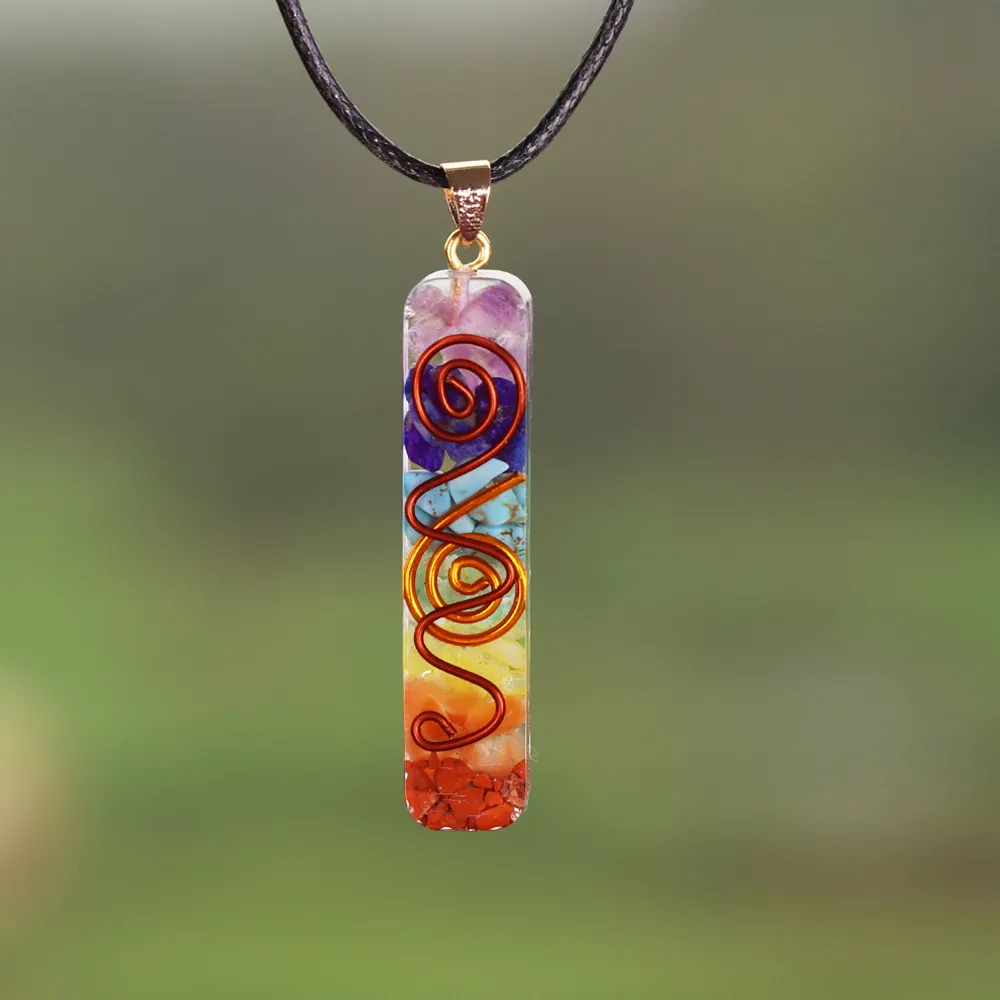 7 Chakra Reiki Resin Necklace Pendant With Energy Healing Crystals
