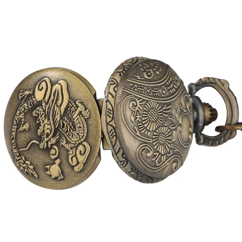 Bronze Vintage rétro motif Dragon petite taille montres de poche hommes femmes Quartz montre analogique collier chaîne reloj de bolsillo259v