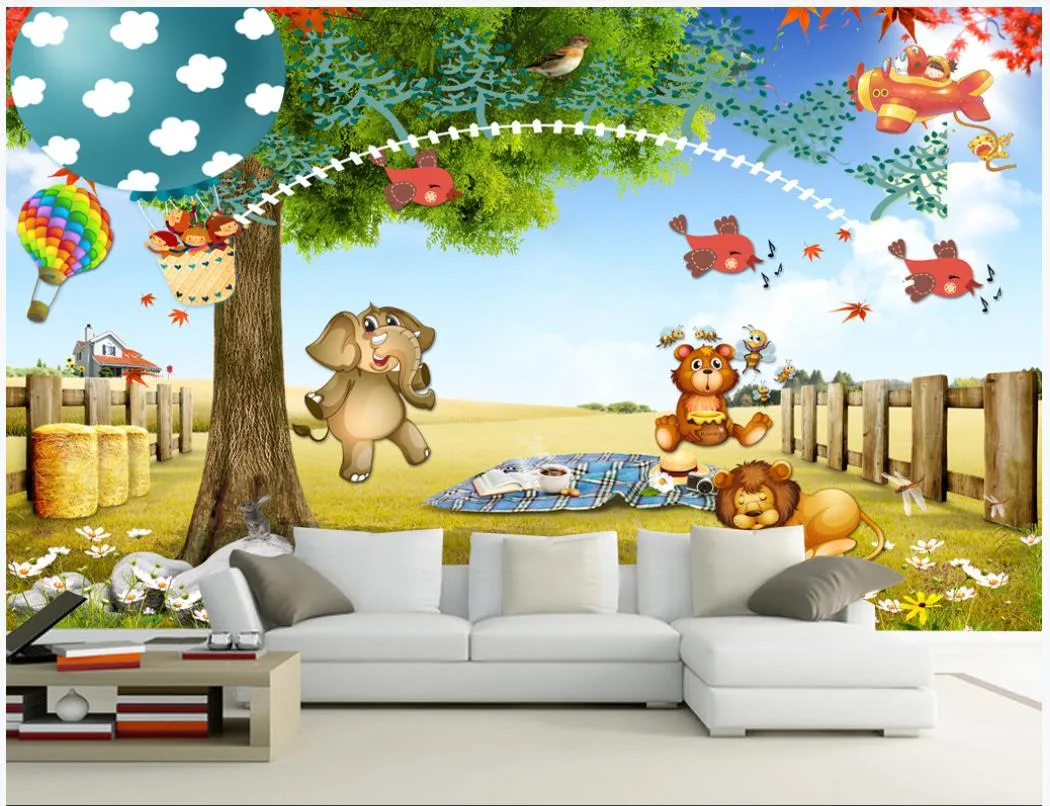 Hoge kwaliteit Custom Photo Wallpaper 3D Muurschildering Wall Papier Dierverhaal Grote Boom Cartoon Kinderkamer Kinderkamer Muurschildering Muurdocumenten Home Decor