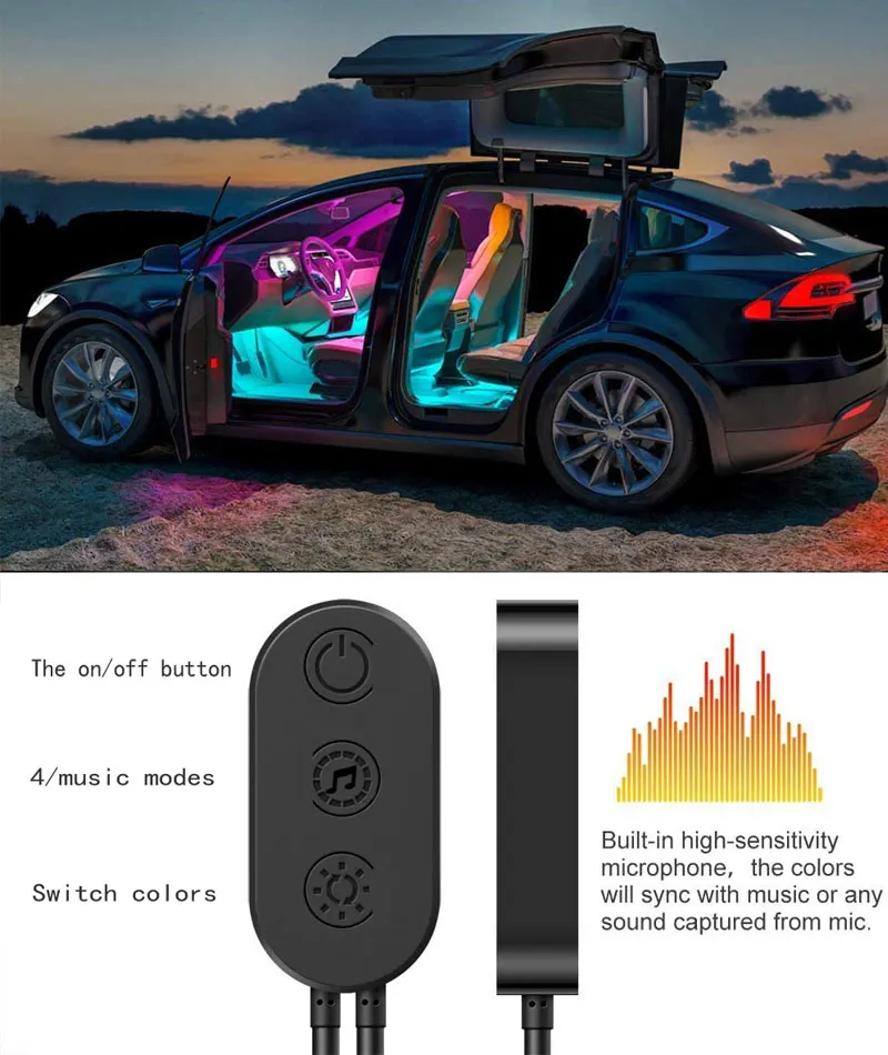 Lumières ambiantes de pied de LED de voiture, 3 couleurs, auto