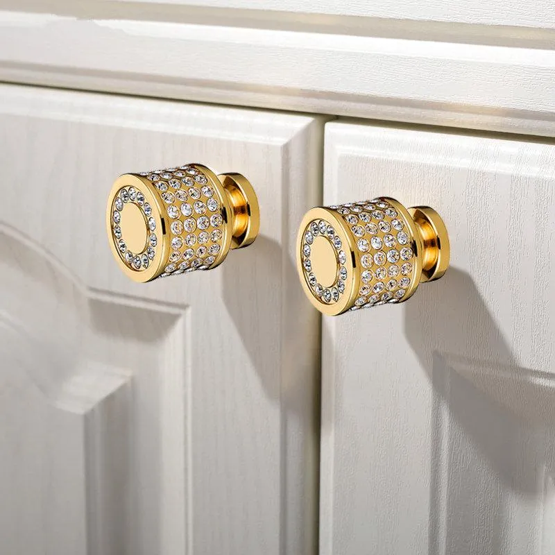 Luxury 24K Gold Crystal Cabinet Door Knobs And Handles Brass Round ...