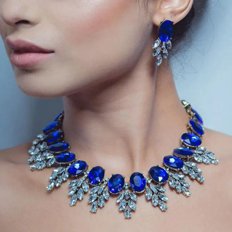 Isang Hot Selling Kobiet Moda Oświadczenie Akrylowe Naszyjnik Biżuteria Bridal Multicolor Diamond Naszyjniki Kolczyk Zestaw Biżuterii