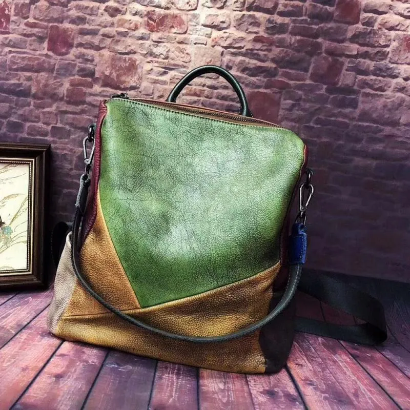 ABER Vintage sac à bandoulière femmes sac à dos 2020 nouveau essuyage à la main couleur aléatoire mélange en cuir véritable sacs de voyage faits à la main