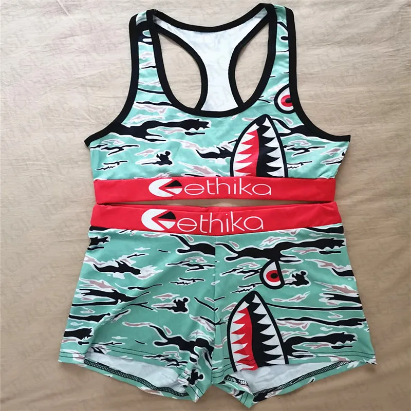 Kobiety Swimsuit Shark Floral Designer Swimwear Tank Top Push Up Vest Bra + Pływanie Spodenki 2 Sztuka Bikini Zestaw Basen Kąpiel D7801