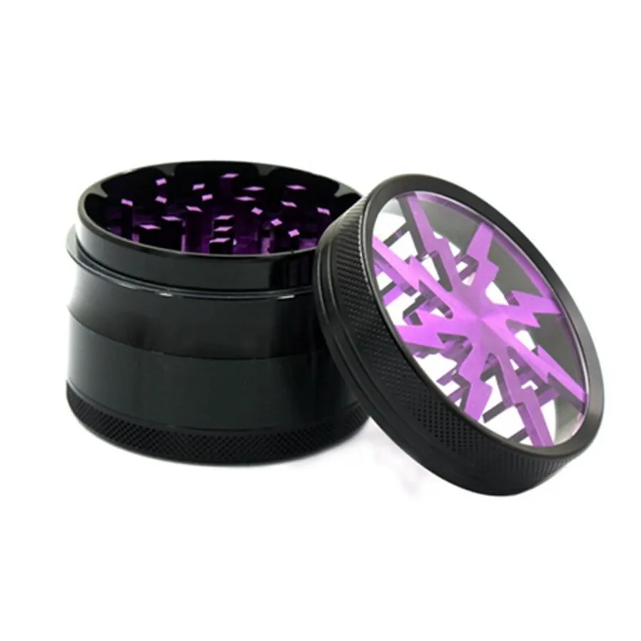 DHL 100% Metal Tobacco Smoking Herb Grinders 63mm Aluminium Alloy Grinders With Clear Top Window Lighting Grinder 4parts