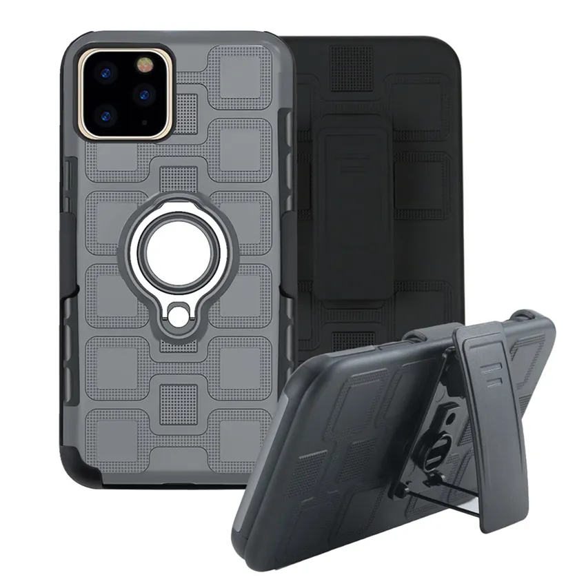 3 in 1 verdedigen Schokbestendig Armor Kickstand Telefoon Gevallen voor iPhone 11 12 PRO MAX XR XS X 7 8 Plus Vinger Magnetische Ringhouder Anti-Fall Cover