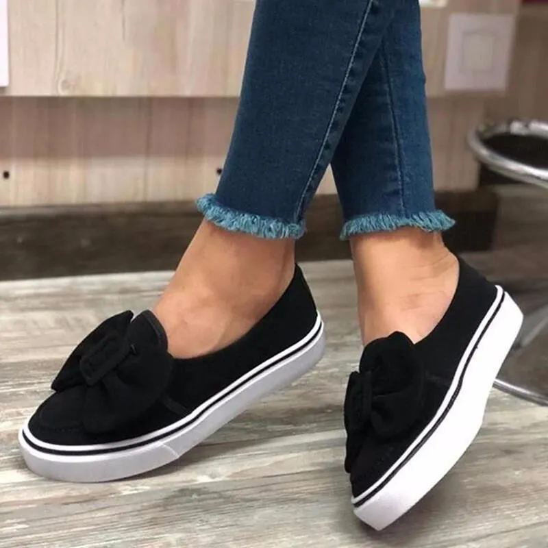 Bulk Fashionable Womens Walking Shoes Comfy Flock Loafers With Bow Perfect For Casual Outings And Walkies From Ajfactory 27.53 DHgate.Com