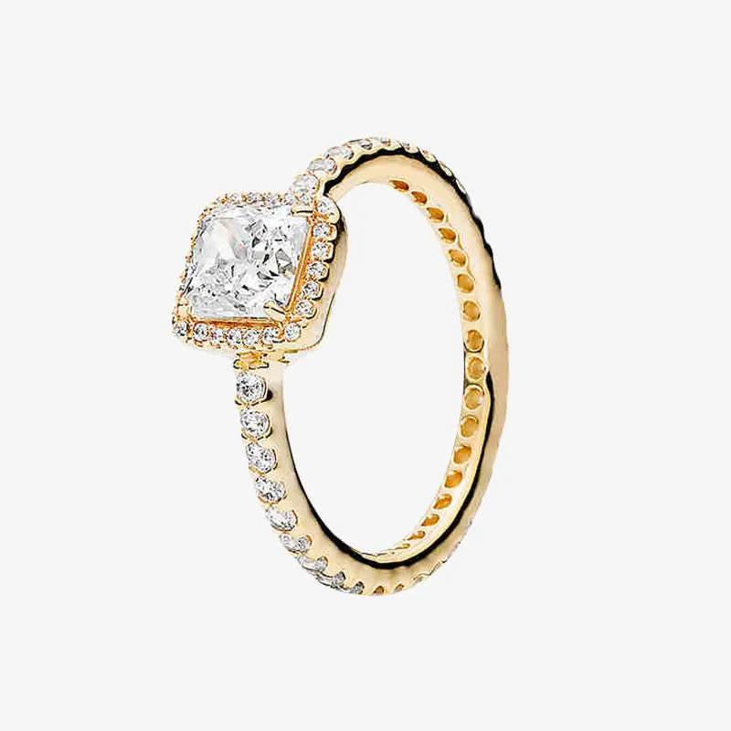 Anello nuziale placcato oro giallo da donna con diamante CZ Gioielli regalo di fidanzamento per anelli scintillanti in argento sterling Pandora con scatola originale