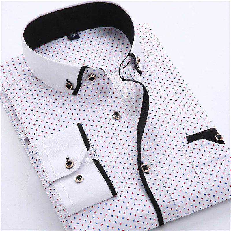 Herrenhemden Herren Designer Casual Slim Fit Langarm Business Hemd Männlich Dot Print Herbst Formale Baumwolle Männer Brand1269n