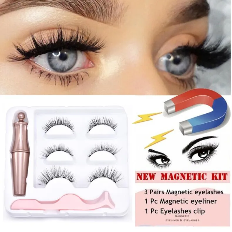 3D Five magnetic eyelashes 3 Pairs Magnetic False Eyelashes &Magnetic Liquid Eyeliner & Tweezer Set magnetic eyeliner