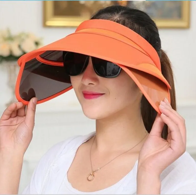Womens Chic Sun Protection Wide Brim Empty top Sunhat Cap with Retractable  Visor anti-ultraviolet Beach Hat Y200716258J