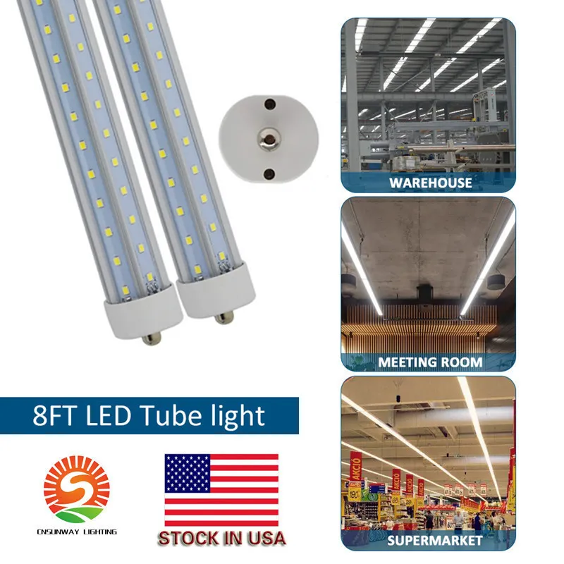 Tubi LED T8 8ft Light Lampadine LED FA8 8ft Single Pin 120W 45W 72W Tubi luminosi LED a forma di V AC85-265V + Stock negli Stati Uniti
