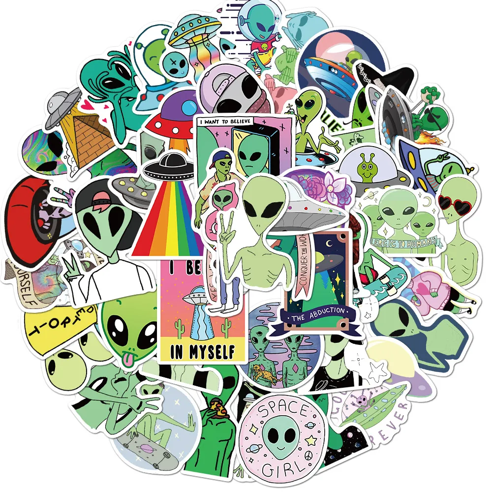 Pack of 50ps Funny et Stickers UFO Space Lovely Vinyl Dekaler Bil bärbar dator Skateboard Datorklistermärke Dekal Pack Lots grossist