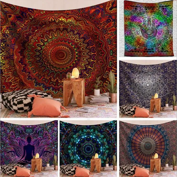 Indischer Hippie-Bohemien-Psychedelic-Pfau-Mandala-Wandbehang, Bettwäsche-Wandteppich für Schlafzimmer, Wohnzimmer, Wohnheim, Heimdekoration