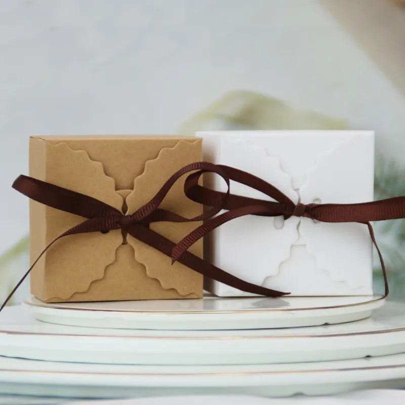 Paper Pulp Favour Candy Box Gift Bag with Ribbon for Wedding Party Favor, Wood Pulp Craft ...