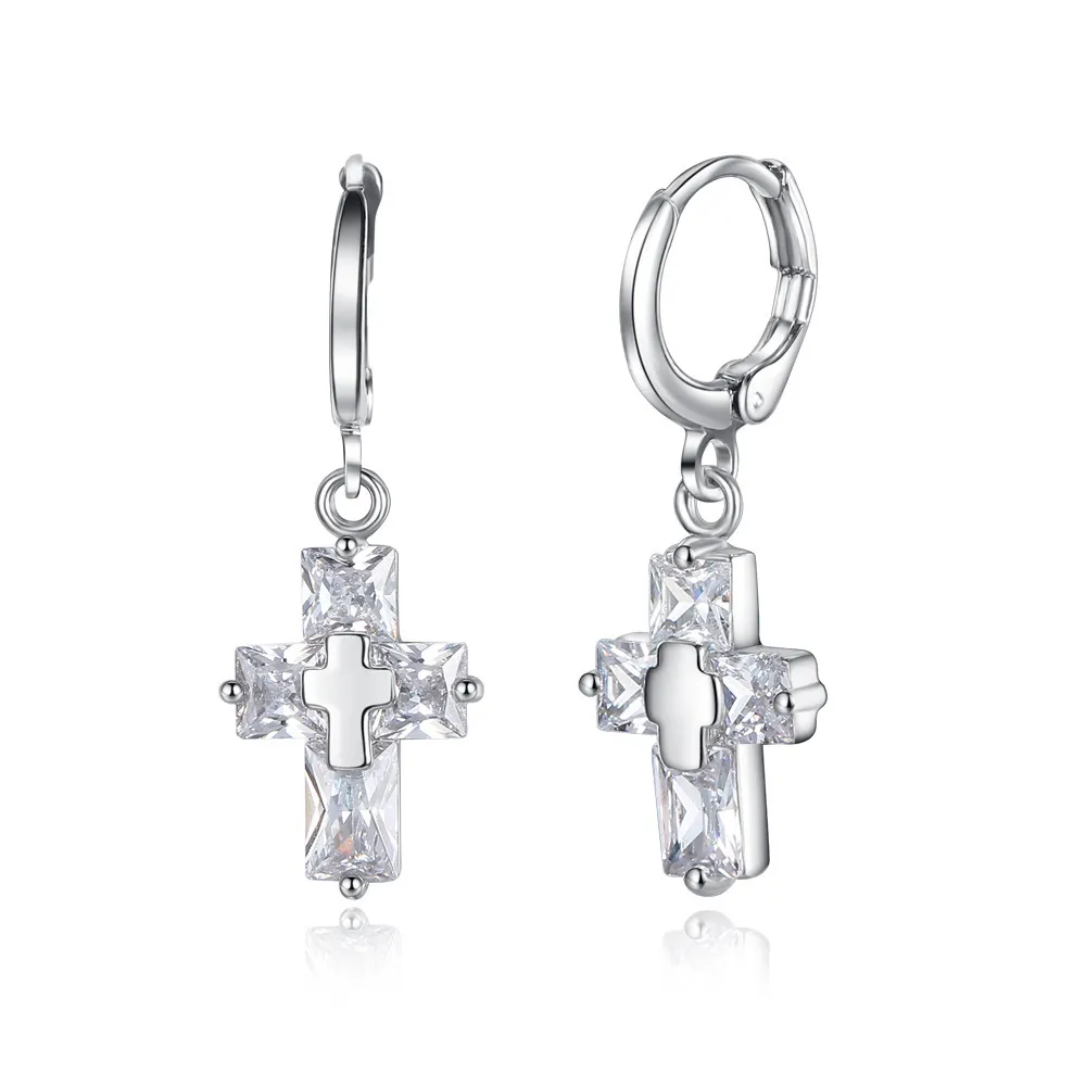 Lyxsmyckesdesigner Cross Earring Dangle Jewelry Hiphop Copper Earring Hooks Zircon Hoop Big Stud Earring Copper Earrings268p