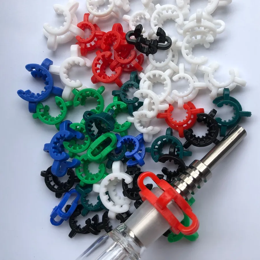 Stock in de hand! Delicate 10 mm 14 mm 18 mm gewricht plastic K clip met kleurrijke plastic kect lab klemclip voor glazen bong gratis verzending