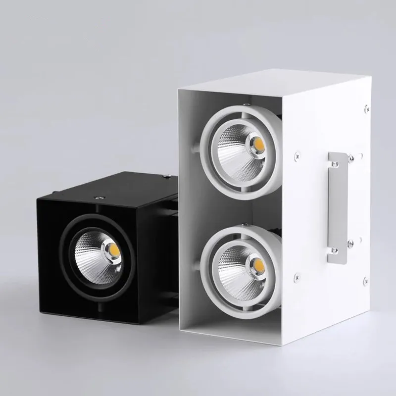 Quadratisches LED-Downlight, Einzel-/Doppelkopf-Spot, an der Oberfläche montiert, Winkel verstellbar, für Wohnzimmer, Schlafzimmer, Küche, LED-Grilllicht